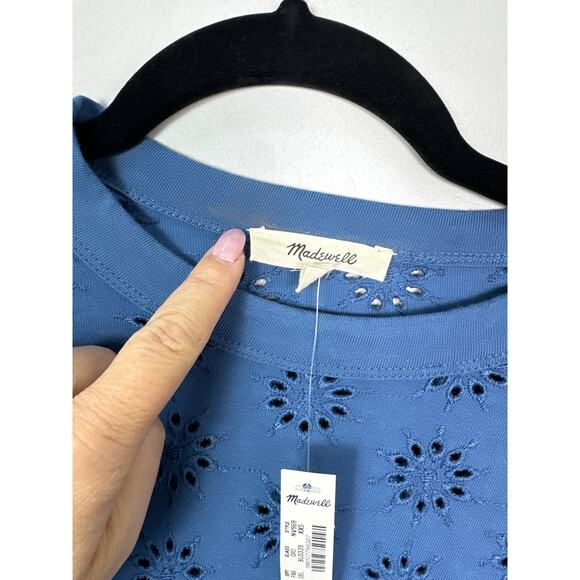 Madewell NWT Women’s Sunfaded Blue Embroidered Wide Sleeve Boxy Top size XXS - Picture 8 of 8
